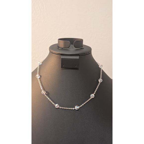 Swarovski Crystal Beaded Sterling Silver Chain Necklace Silver Tone Heart Clasp - Picture 7 of 7